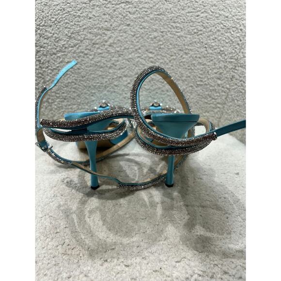 Mach & Mach Crystal Embellished Double Bow Heels Blue Satin, Size 38 - Like New - Picture 4 of 9